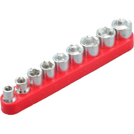 Jeu de 9 douilles hexagonales métriques 1/4" extraction écrous acier carbone 5-13 mm pour clé à cliquet et perceuse finition polie miroir (1/5)