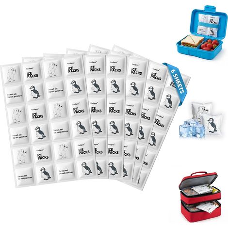 Ice Packs for Cool Bags & Cool Boxes, 6 Sheets Cut-to-Size Flexible Freezer Blocks, Slim Reusable Ice Sheets for Lunch Bags, Picnics & Camping, No-Leak Flat Cool Packs (144 Cells) (1/5)