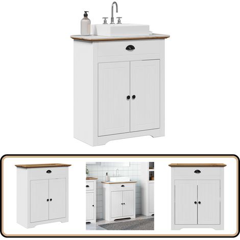 vidaXL Waschbeckenunterschrank BODO Weiß und Braun 70x35x80 cm