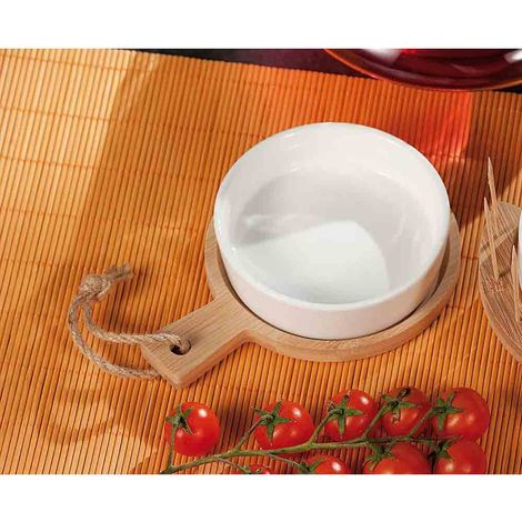 Set aperitivo 2 ciotole in ceramica con supporto tagliere in legno antipastiera finger food (1/4)