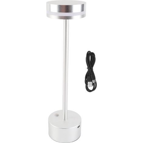 Ortviai Lampe de bureau sans fil rechargeable LED avec variateur 3 couleurs et commande tactile – Argent