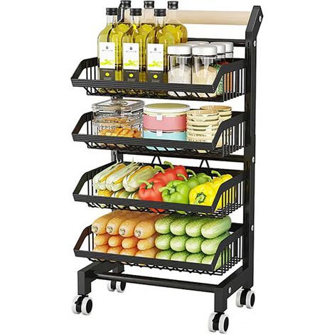 Heikoeco® Chariot de Rangement Multifonctionnel à 4 Étages sur Roues, Étagère de Cuisine pour Légumes, Bureau, Salon, Cuisine, Mobile, Noir (1/5)