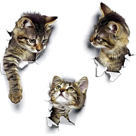 [3 pièces] 3D stickers muraux CHAT mignon I Autocollant toilette WC chaton animaux I Décoration toilette abattant porte salle de bain cuisine réfrigérateur meuble enfant ado adulte (1/5)