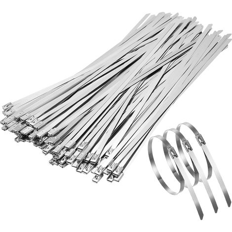 100 Pcs Collier de Serrage Inox, 4,6 x 250 mm Attache Câblées Acier Inoxydable 304, Collier de Serrage Métallique Inox Autobloquante avec Butée à Bille pour Conduits échappement Intérieur Extérieur (1/5)
