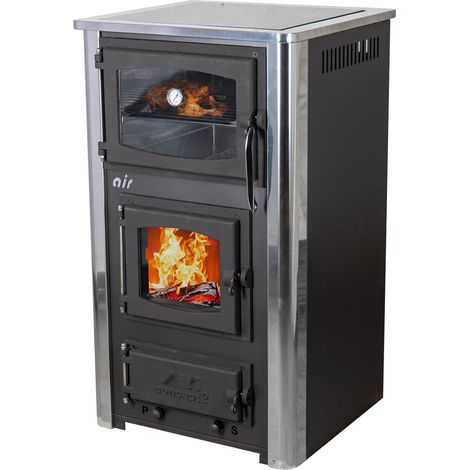 EEK A Kaminofen mit Backfach und Herdplatte mit Glaskeramik ABC Concept 2 Air Mini Mehrfachbelegung Holzofen 10 kW Kamin Ofen Holz Werkstattofen Schwedenofen Hüttenofen Heizofen Holzofen (1/5)