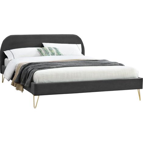 Lit velours Phoenix pied épingle laiton (1/5)