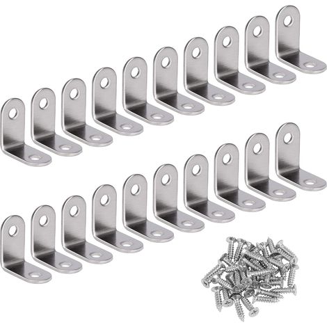 Rechtwinklige Halterung aus Edelstahl, 90-Grad-Eckhalterung, L-förmige Eckhalterung, Befestigungshalterung, kommt mit Schrauben, Silber, 20 Stück, 30 x 30 x 16 mm