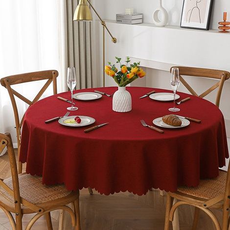 Mantel redondo de 120 cm de diámetro, tejido resistente y lavable, ideal para bufés, fiestas, cenas, bodas y baby showers (color burdeos) (1/5)