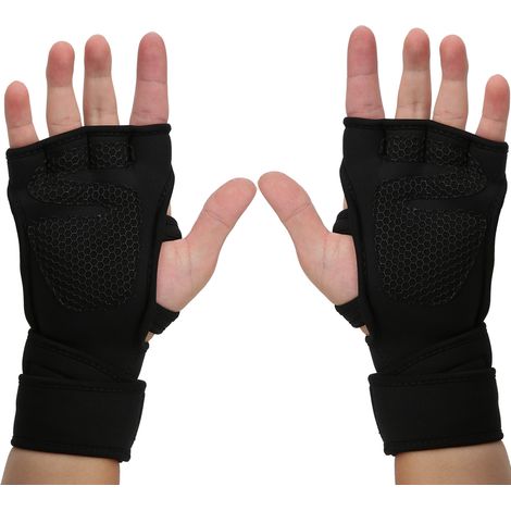 1 paire de gants de sport en néoprène pour loisirs et fitness, antidérapants, en silicone, fermeture velcro, noirs, taille M (1/5)