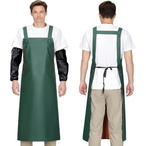Tablier Pvc - Imperméable Et Résistant Aux Huiles - Pour Boucher Jardinage Laboratoire Vétérinaire - Avec Manchettes Amovibles - Taille 110x80 Cm (1/5)