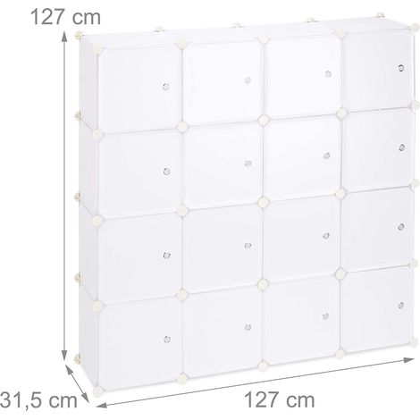 Estantería 16 taquillas con puertas modulares estantería de plástico enchufable 127 cm blanco 130001185 (1/5)