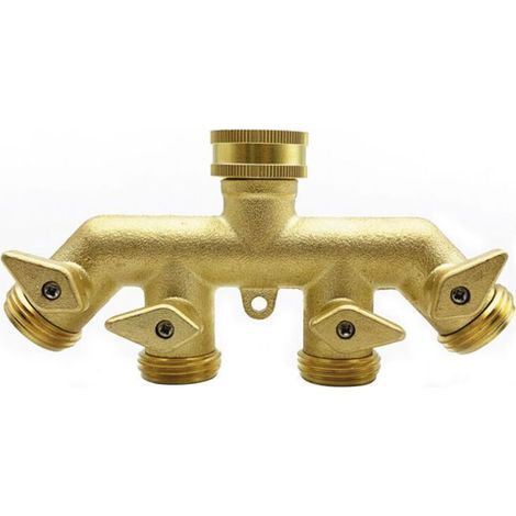Distributeur de Tuyau (4 Voies), Adaptateur de Tuyau d'Arrosage en Laiton Adaptateur Diviseur à Quatre Voies Robinet à Tournant Sphérique Connecteur de Robinet,une pièce, (1/4)