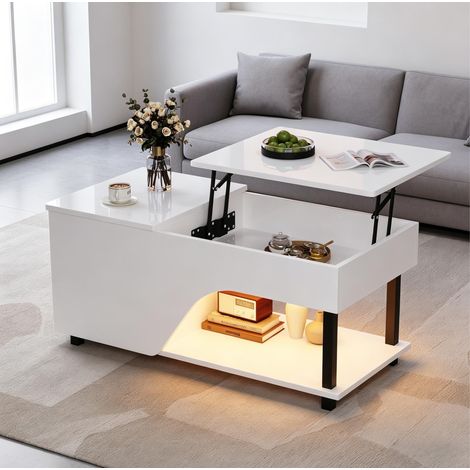 Mesa de centro elevable 100 x 50 x 46 cm con almacenaje, blanca DESVIAE (1/5)