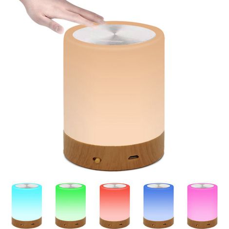 Veilleuse de chevet LED colorée à effet bois, rechargeable, avec télécommande et interrupteur, 3500 mAh. Idéale comme cadeau.