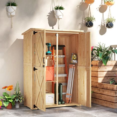 Brun clair - Abri de rangement de jardin, abri en bois pour outils et outils de jardin, toit en asphalte, portes doubles, bois d’épicéa (1/4)