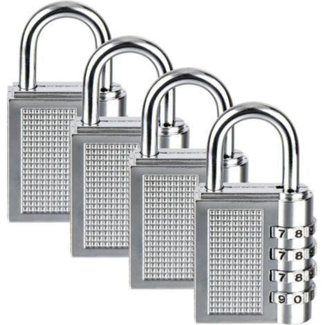 Cadenas à Combinaison de 4 Chiffres 4 Pack Cadenas à Code Rrure à Combinaison Robuste pour Familles Ecoles Entreprises Casiers à bagages et boîte à outils Argent