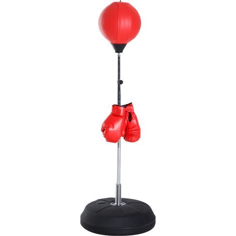 Set da boxe con sacco da allenamento, altezza regolabile, guantoni inclusi, 126-144 cm, rosso (1/4)