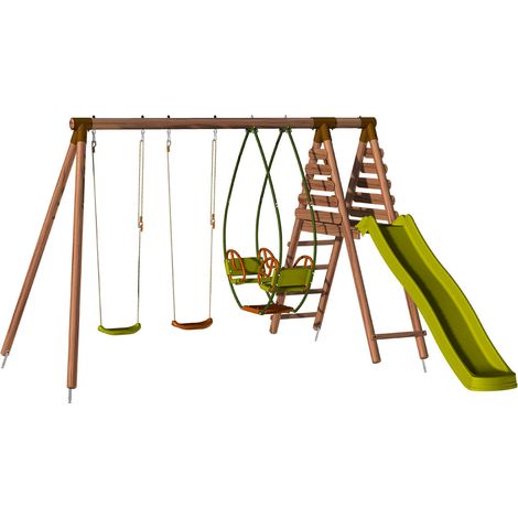 SOULET - Parque Infantil de Madera Narcisse con Tobogán, 2 Columpios y Góndola - 3,90 m x 3,50 m x 2,35 m