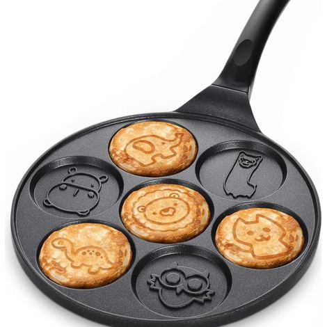 Poêle à crêpes avec 7 formes d'animaux - Plaque de cuisson antiadhésive de 25 cm (10 pouces) - Mini-crêpière à 7 cavités pour gâteaux, crêpes, brunchs, fêtes, anniversaires (1/5)