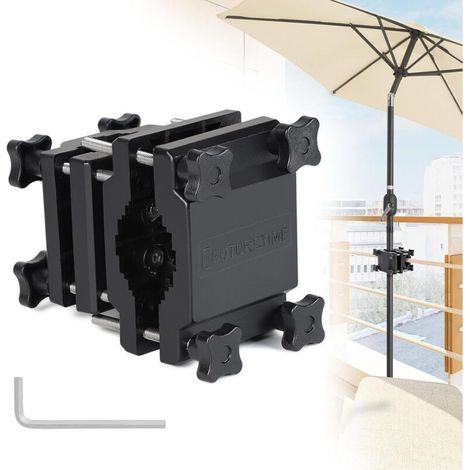 Support Parasol Balcon - Pince Pour Balustrade Carrée 25-60 mm ou Ronde Ø25-40 mm - Compatible Mât Ø22-38 mm - Noir (1/5)