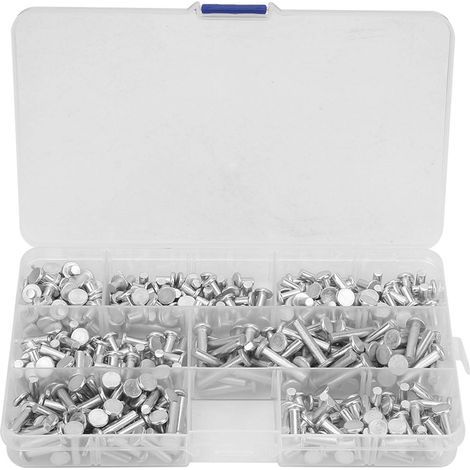 Kit d'assortiment de 350 rivets M4 à tête plate en aluminium massif, longueurs 4/6/8/10/12/16/20 mm (1/5)