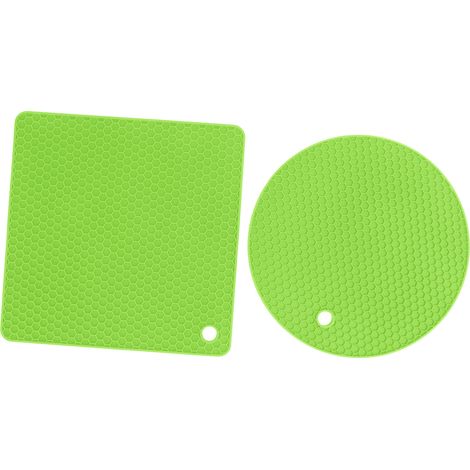 Lot de 5 dessous de plat en silicone alvéolé (2 ronds et 3 carrés), verts, pour plats chauds et tables.