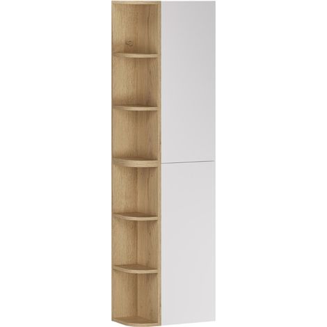 Meuble colonne de salle de bain suspendu ASTER blanc 50 x 160 cm avec extension d’angle ouverte (1/5)