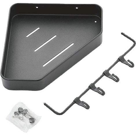 Étagère d'angle de rangement pour salle de bain, antirouille, auto-drainante, fixée au mur, avec barre de suspension, pour articles de toilette, salle de bain, cuisine et salon. Gris pierre. (1/5)