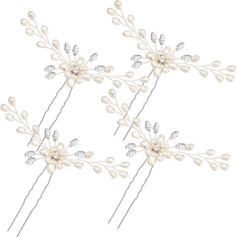 Lot de 4 épingles à cheveux en perles et strass, accessoires de coiffure pour la mariée et ses demoiselles d'honneur. (1/5)