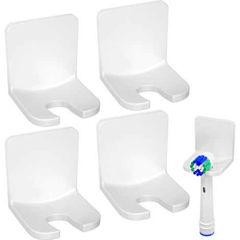 Porta spazzolino elettrico, organizer da bagno, contenitore igienico, non necessita di foratura, set da 4 pezzi, colore bianco. (1/5)