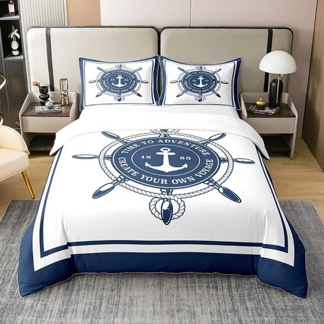 Cotton Duvet Cover 140 x 200 cm Nautical Theme Bedding Set Decorative Marine Adventure Bedding Set Ocean Bedding Set Bedroom Bedding Set 2-Piece (1/5)