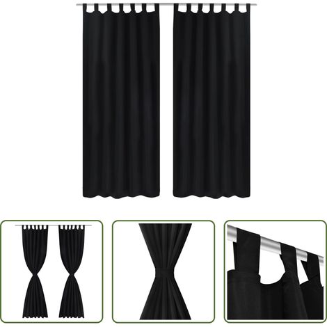 Rideau de chambre - 2 pcs Rideau à Passant Micro Satin Noir 140 x 175 cm (1/5)