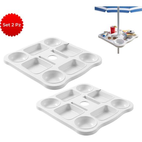 2x Tavolino Ombrellone Portaoggetti Vassoio 10 Scomparti Spiaggia Piscina 35cm (1/5)