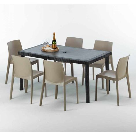 Mesa Rectangular Negra 150x90 cm y 6 Sillas De Colores Enjoy (1/4)