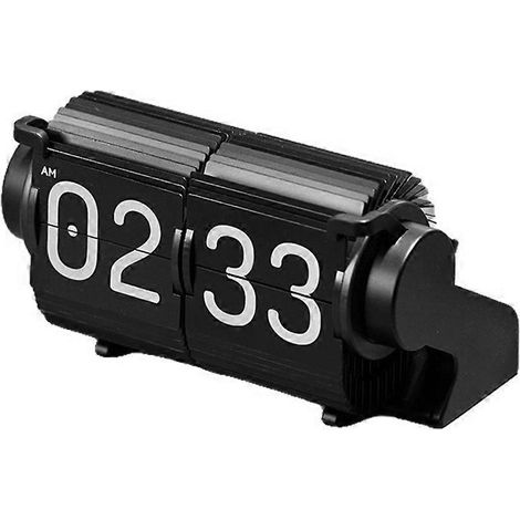 Horloge de bureau vintage à feuillets, calendrier mécanique intelligent avec date et alarme automatiques, horloge à pages tournantes pour la décoration intérieure, noire (1/5)