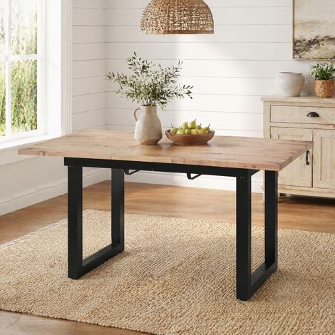 Table de salle à manger extensible 180x80x75cm, multifonctionnelle, structure en MDF, style industriel, rectangulaire, table basse de loisir, marron clair+noir (1/5)