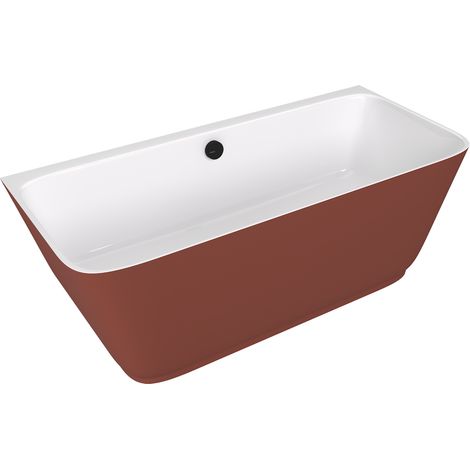 Baignoire îlot murale SKYLLA en fonte de marbre 170x75x60cm, blanc/marron mat (1/4)