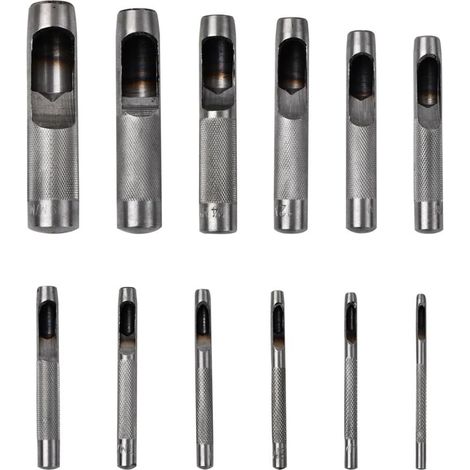 Set di 12 punzoni cavi rotondi in acciaio per cuoio da 3 mm a 19 mm, punzoni per cinturini di orologi, cinture, tela, carta, plastica (1/4)
