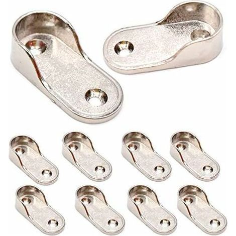 10 Pcs Wardrobe Hanging Brackets, Clothes Tube Side Support Rail Nickel Plated for Clothes Rail in Closet (16MM), Silver (1/5)