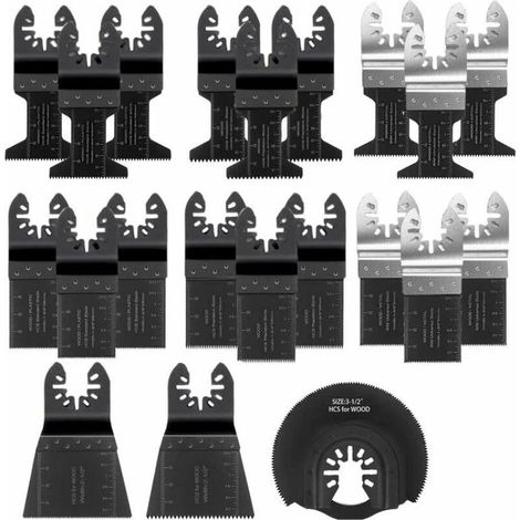 Lame de Scie Oscillante, 21PCS Mixte Outil Multi-Usage Kit, avec Accessoires de Universel Outil Multifonction Oscillant à Libération Rapide pour Coupe General Multi-Tool (Noir) (1/5)