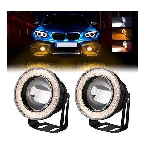 2 ampoules LED antibrouillard de 6,35 cm (2 x 2,5 pouces) 12 V 30 W 6000 K avec feux de jour et anneaux lumineux ambrés, pour phares de voiture. (1/5)