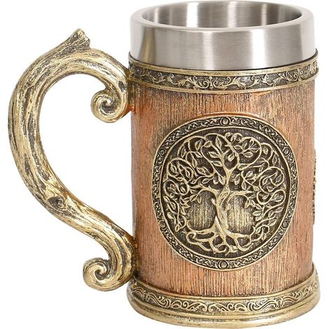 Mythologie nordique, Arbre du Monde Yggdrasil, Mug à bière en acier inoxydable, Mug à café « L'Arbre de Vie » pour homme et cadeau (1/5)
