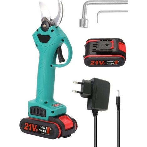 Sécateur électrique, 21V sécateur, Diamètre de Coupe de 30 mm, Ciseaux de Jardinage avec 1 Batteries Rechargeable (Vert) (1/4)
