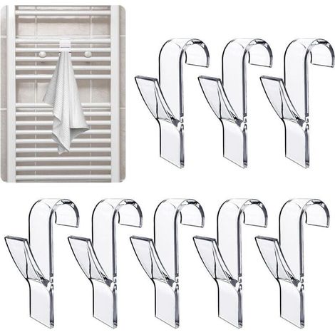 Crochets porte-serviettes chauffants en plastique, 8 pièces, accessoires de salle de bain, transparents (1/4)