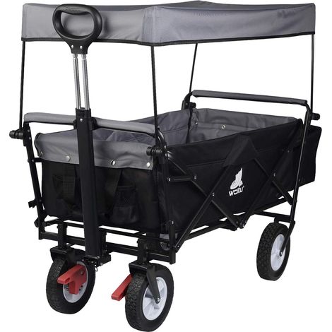 WOLTU Carrito de Jardin con Toldo de Protección Carga Ruedas con Freno para Playa Acampada Exteriores Máx. 80Kg Antracita (1/5)