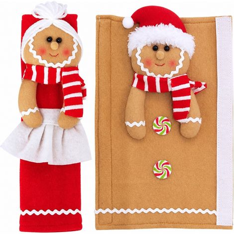 Poignées de réfrigérateur décorées sur le thème de Noël, protège-poignées en forme de bonhomme en pain d'épice pour placards, lave-vaisselle et micro-ondes, décoration festive pour la cuisine (1/5)