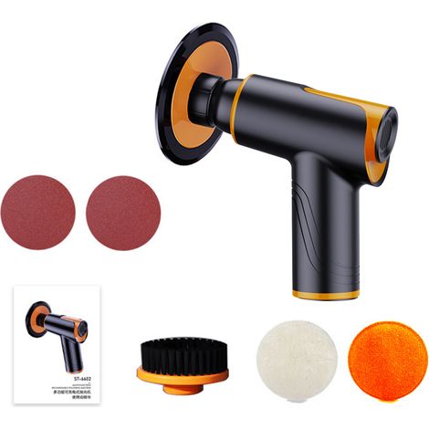 Ponceuse voiture sans fil portable rechargeable 7.4V 148W 1800rpm pour lustrage cire 2 batteries 2000mAh avec papiers abrasifs 80 et 320 grains (1/5)
