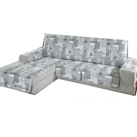 Copridivano trapuntato imbottito con penisola reversibile e universale fantasia shabby in tutte le misure Grigio - 2 Posti