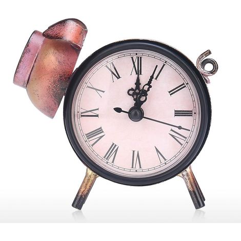Handgefertigte Vintage-Tischuhr mit Schweinchenfigur aus Metall, stumm, praktisch, mit einem Knopfdruck bedienbar.