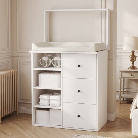 Cómoda cambiador 2 en 1 para bebé con cambiador desmontable cajones y compartimentos de mdf estilo moderno 82x50x100 cm blanco (1/5)